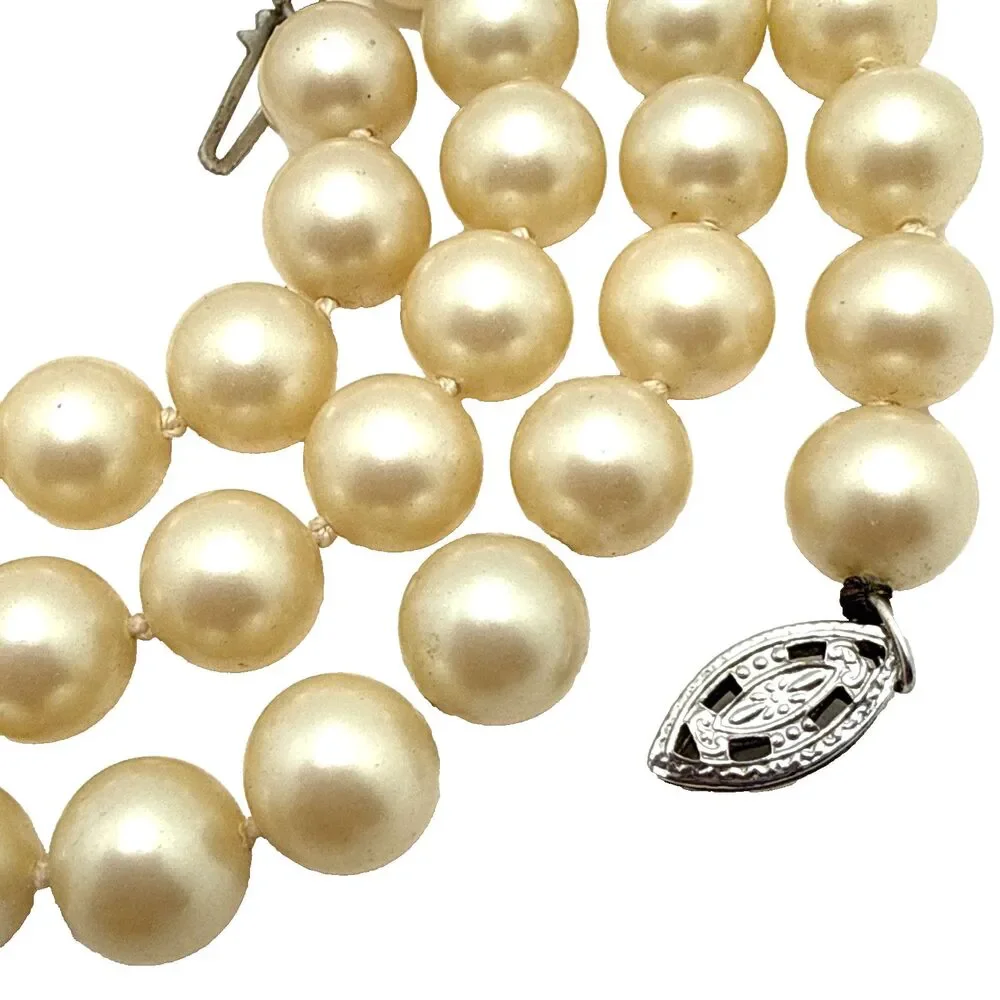 Vintage Classic Faux Pearl Choker Necklace Sterling Silver Clasp 22
